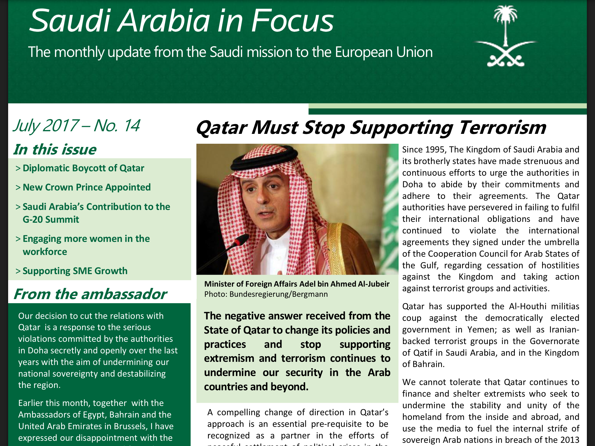 Now on line the July edition of Saudi Arabia in Focus