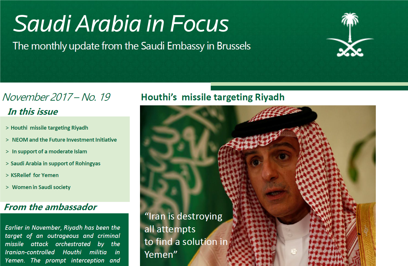 NOW ONLINE: NOVEMBER EDITION OF THE SAUDI ARABIA IN FOCUS NEWSLETTER